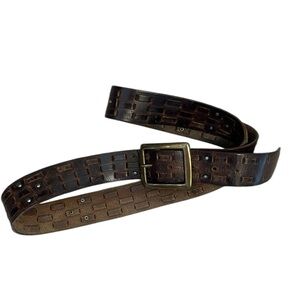 Vintage Old Navy Distressed Brown Leather Brass Studded Woven Belt Men’s Size 44